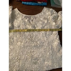 White Rosette Blouse with Small Sequins  Sz Medium